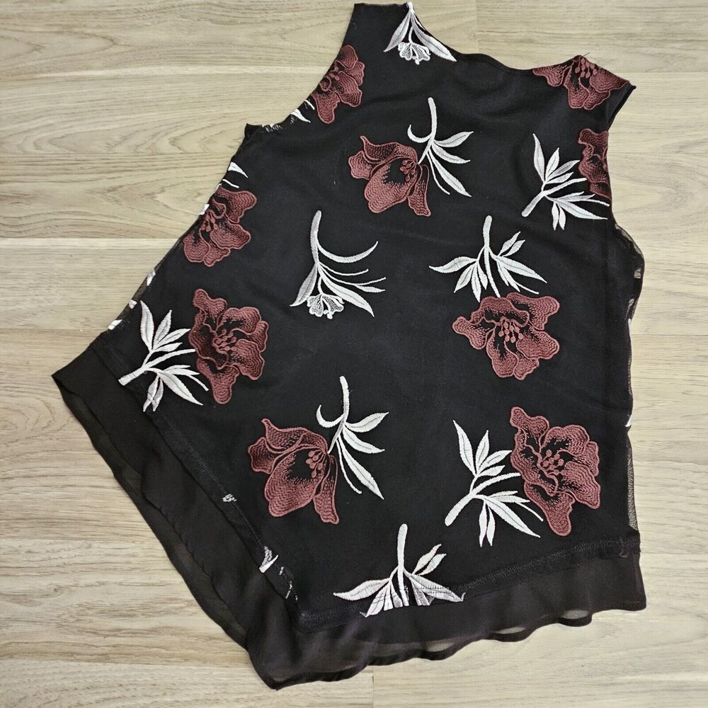 ALFANI Vintage Women's Whimsigoth Top Sleeveless Floral Embroidered Micromesh PM - Picture 8 of 8